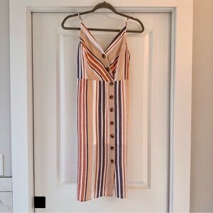 Express Multi-Stripe Button-Front Midi Dress - White, Blue, Orange